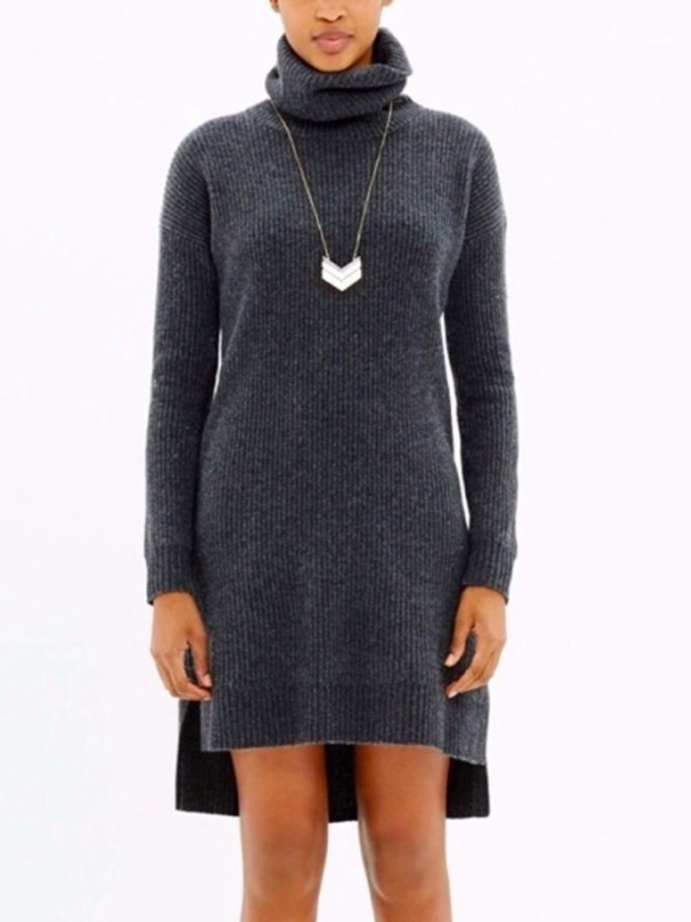 Madewell Dark Merino Wool Charcoal Ribbed Turtleneck Sweater Dress - Picture 1 of 9